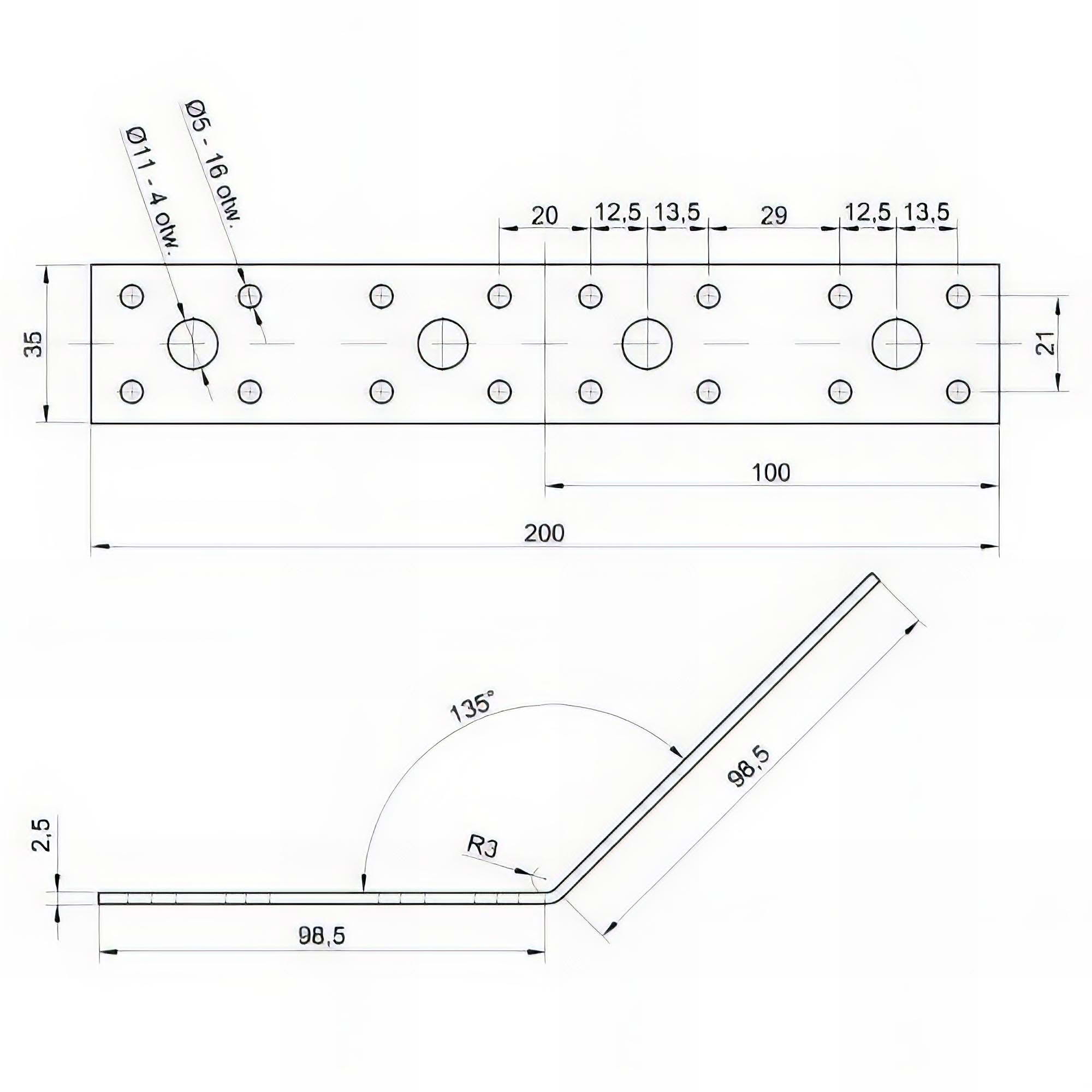 Équerre à 135° galvanisée - 100 x 100 x 35 x 2,5 mm - 2