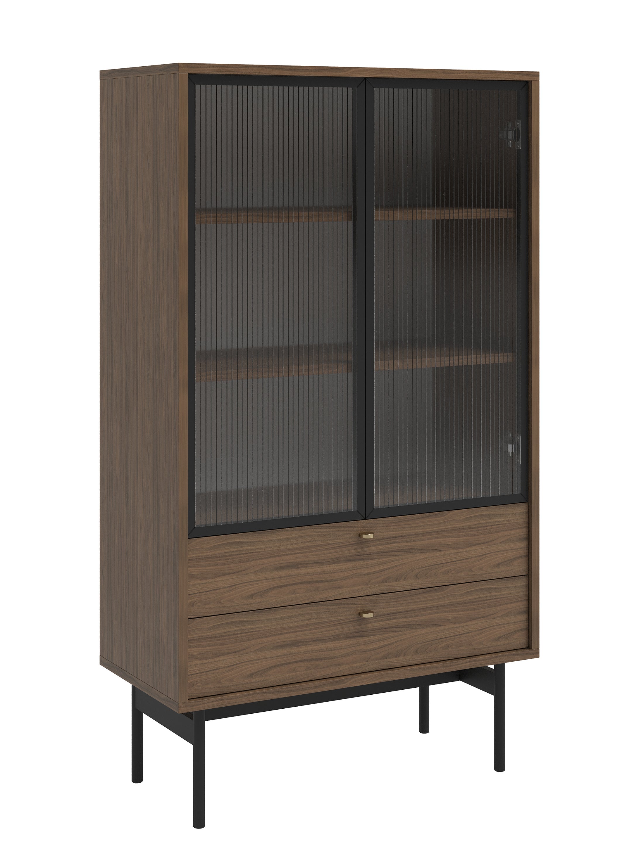 OLAR - Vitrine basse - 85cm - avec deux tiroirs - Carini noyer naturel ...