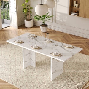 Tavolo Allungabile ALMOR Con Piano Effetto Marmo Nero E Gambe In Metallo – 130-190x80 Cm, Allungamento Girevole