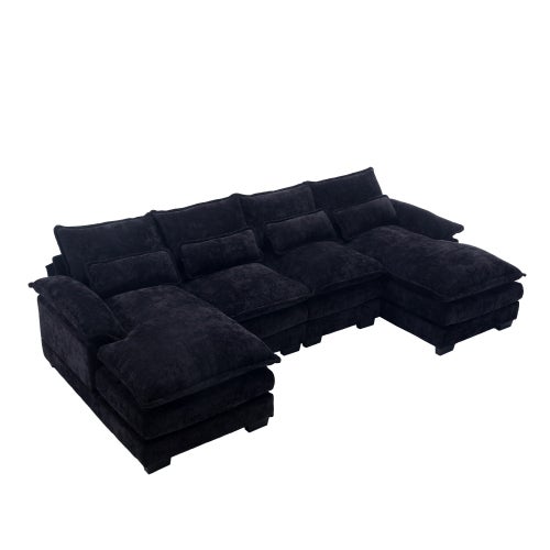 Sweiko Canapé Moderne En U 4 Places Modulaire Avec 4 Coussins Lombaires - Tissu Bouclé Vert