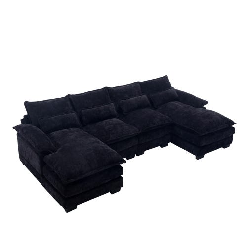 Sweiko Canapé Moderne En U 4 Places Modulaire Avec 4 Coussins Lombaires - Tissu Bouclé Vert