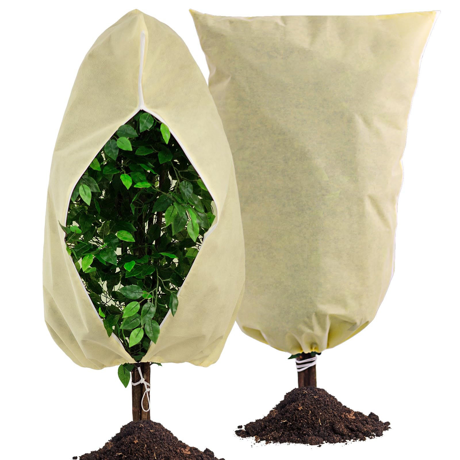 Zestaw pokrowców ochronnych na rośliny i drzewa mrozoodpornych wykonanych z włókniny ze sznurkiem ściągającym i zamkiem błyskawicznym cm x cm