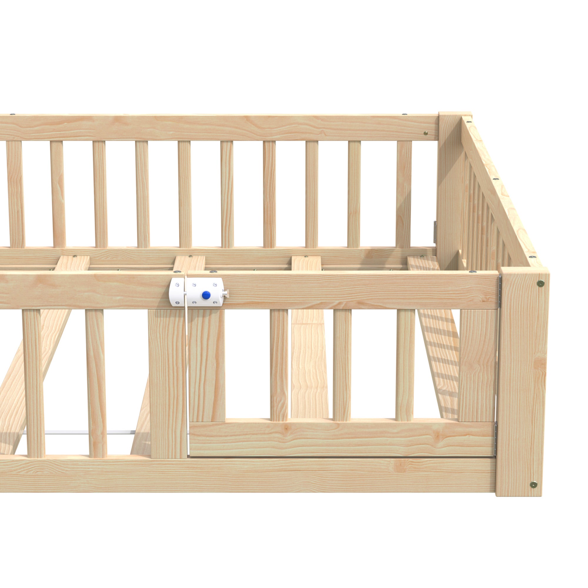 Lit de Sol 140 x 190 cm avec porte ouvrable, Montessori lit cabane avec sommier à lattes, lit enfants en bois de Pin et MDF, naturel (sans Matelas) - 6