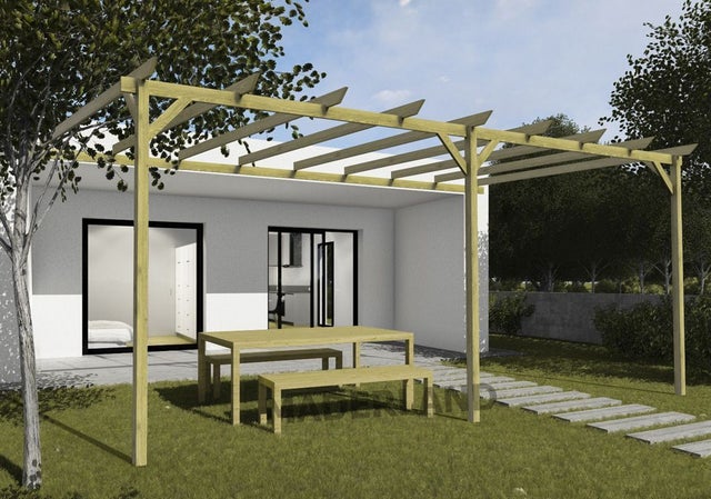 Pérgola madera adosada ZAMORA • 420x420 cm • tratada • madera maciza