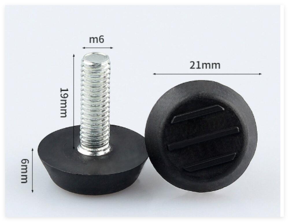 RLECS 12 Piedini Regolabili Filettati M6 Per Mobili - Nero, Lunghezza 22mm, Per Livellare Tavoli, Sedie, Armadi, Letti