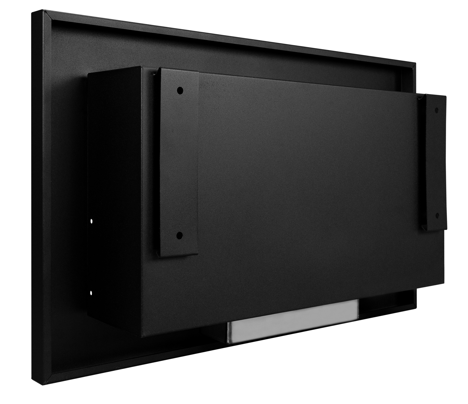 Lareira de bioetanol suspensa com vidro 650x400 preto slim mate estruturado - Linhas Limpa e Calor Aconchegante - 4