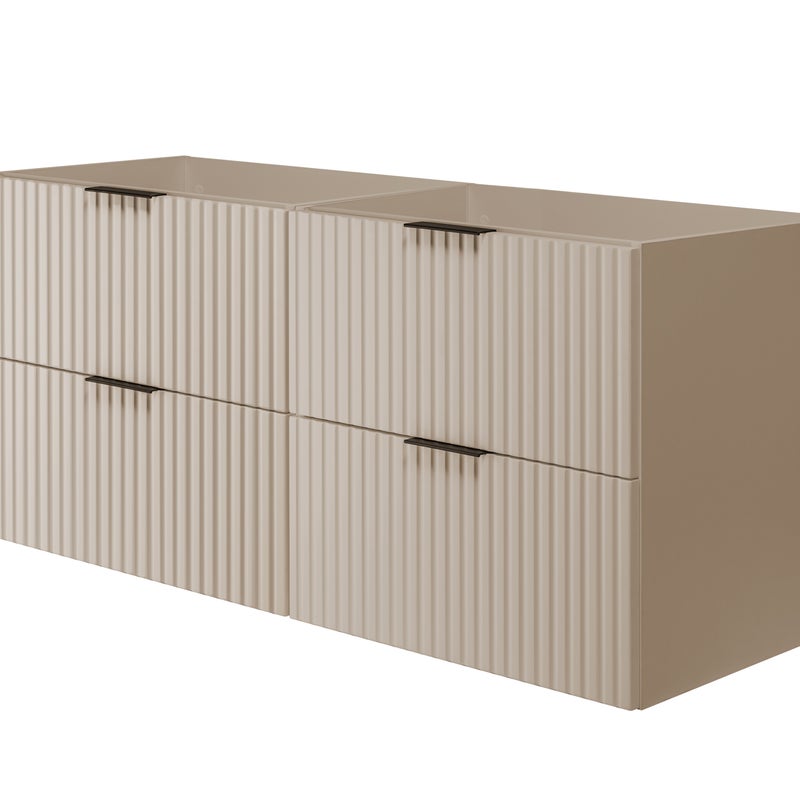 Szafka pod umywalkę FLOW 120 cm kaszmir 2 kolory uchwytów w zestawie ryflowane fronty