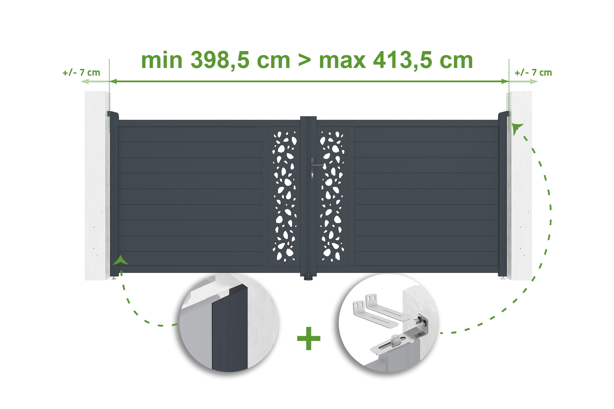 Brama skrzydłowa regulowana szerokość 4m SUNNY H.160cm szare aluminium