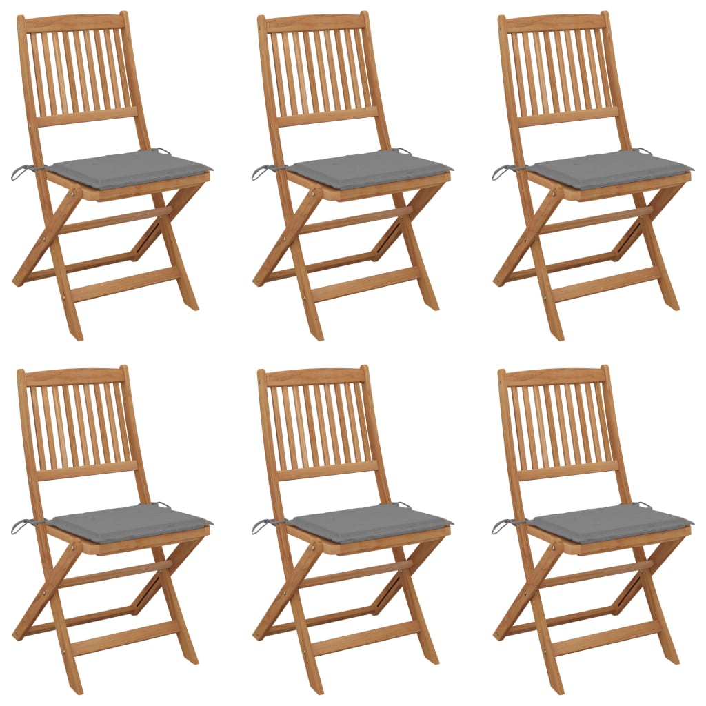 Chaises pliables de jardin 6 pcs avec coussins Bois d'acacia - 2
