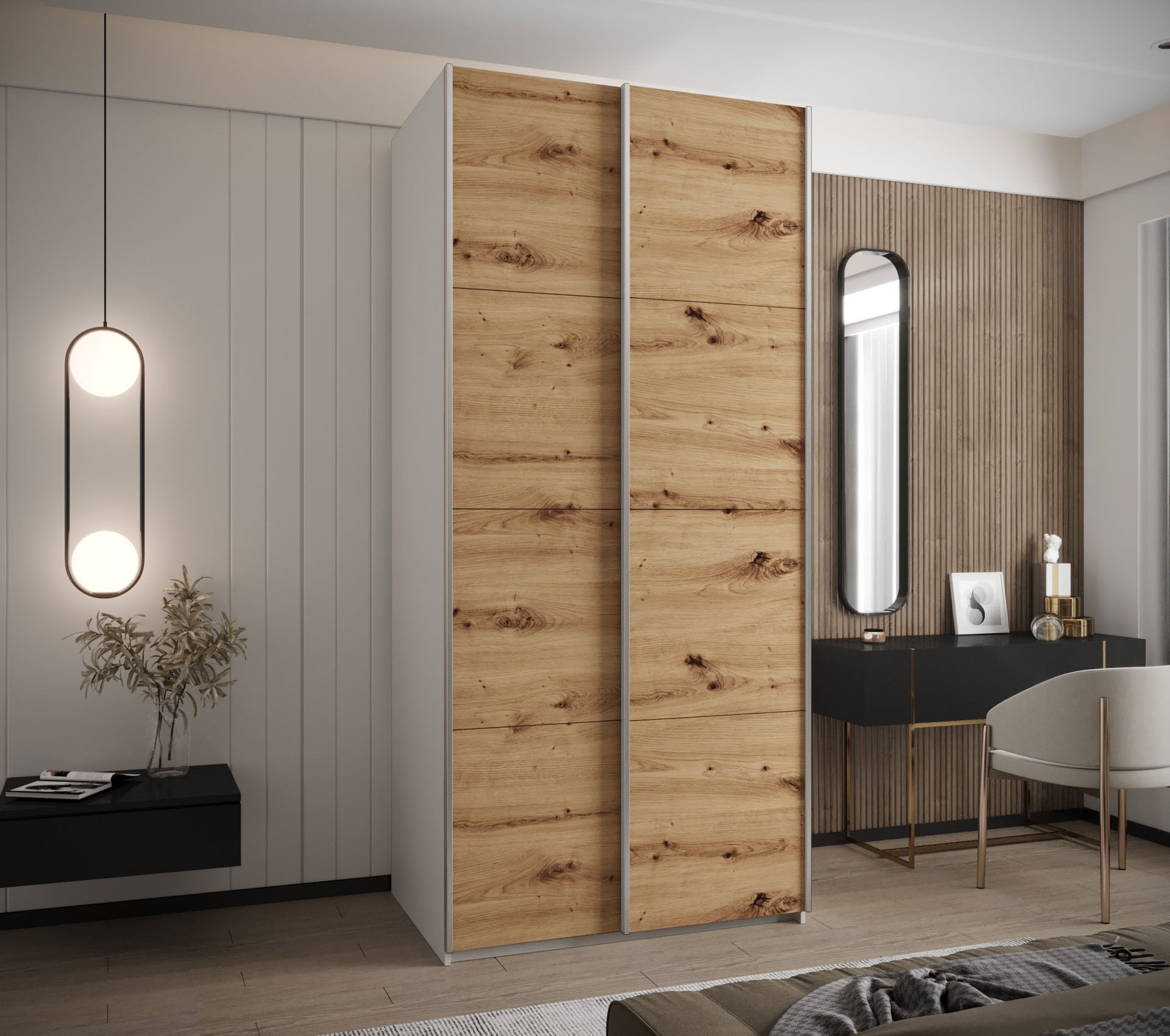 Szafa przesuwna wysoka Lux 1 100 x 64 x 245,5 cm biały + artisan + u. srebrny - Abiks Meble - 2