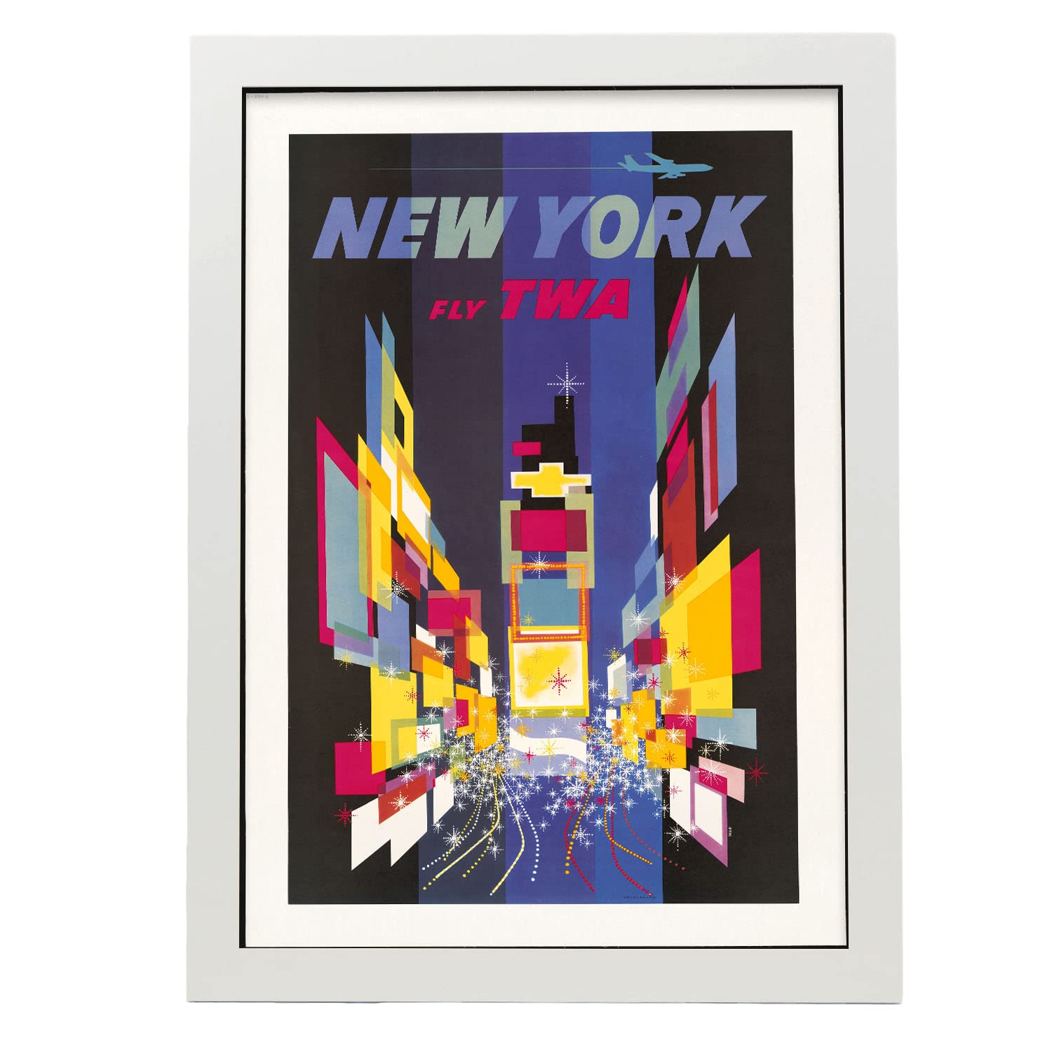 Nacnic póster de publicidad de viajes antigua times square en nueva york ilustraciones de anuncios vintage a3 con marco blanco