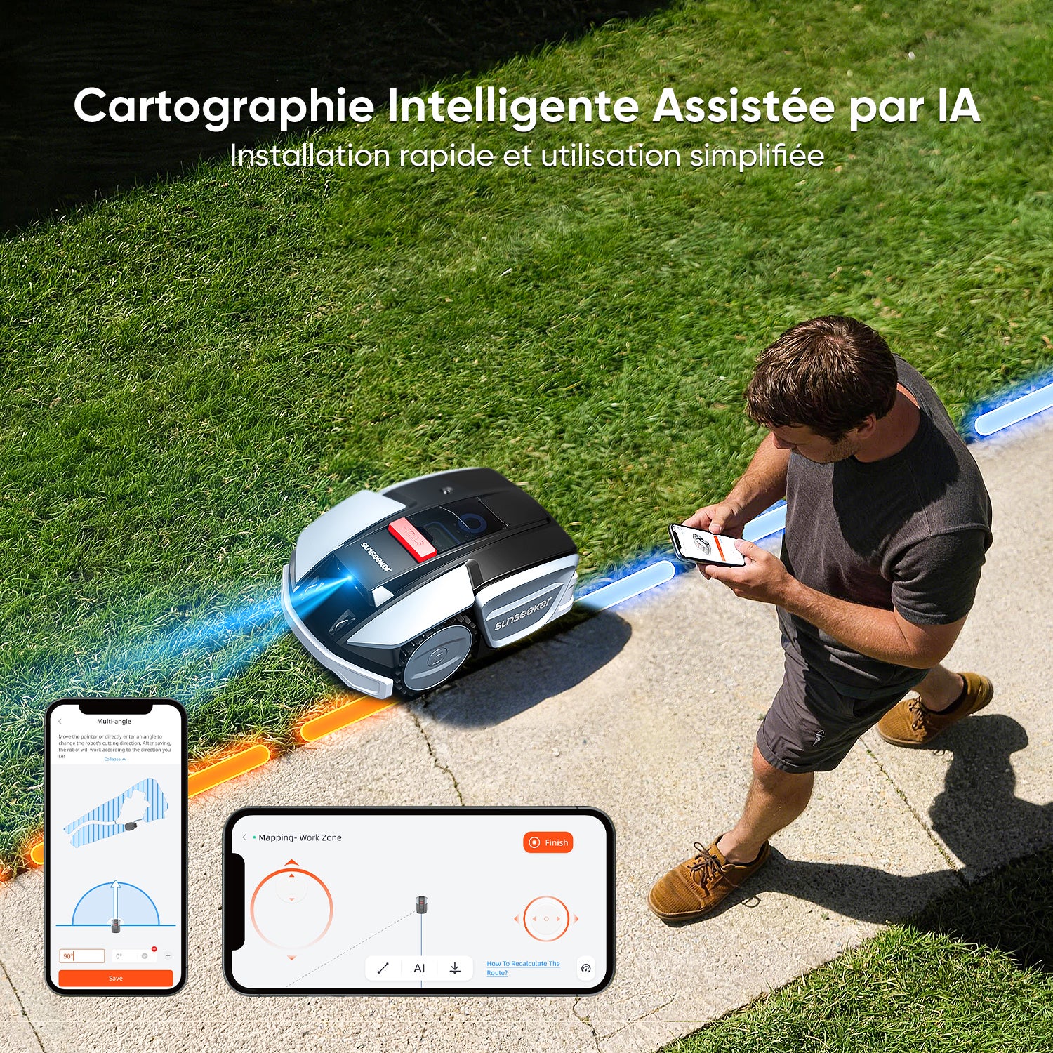 Robot Tondeuse sans Fil, 800 m², RTK + Vision, Cartographie, Évitement des Obstacles, Pentes 30 %, Contrôle via App, Sunseeker S3 - 3
