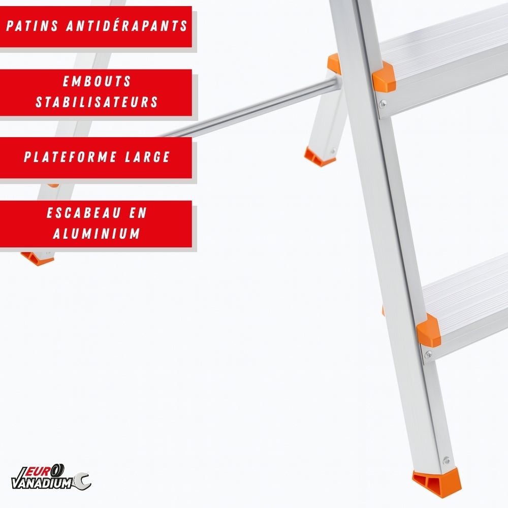 Escabeau aluminium 3 marches anti-dérapantes - Sécurité optimale pour bricolage, charge 150 kg - 5