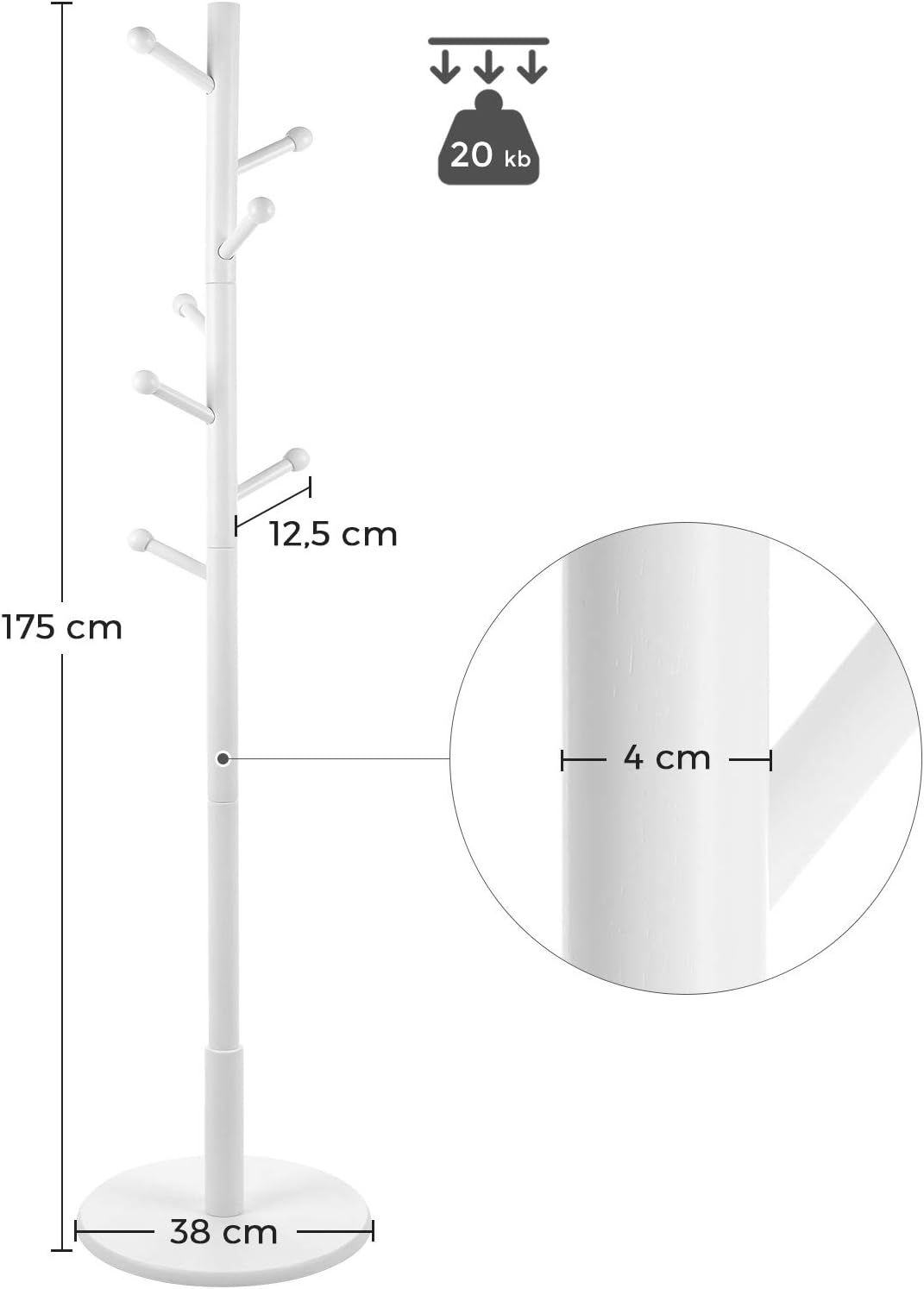 Portemanteau, Portant À Vêtements Avec 7 Crochets Arrondis, Blanc - 5