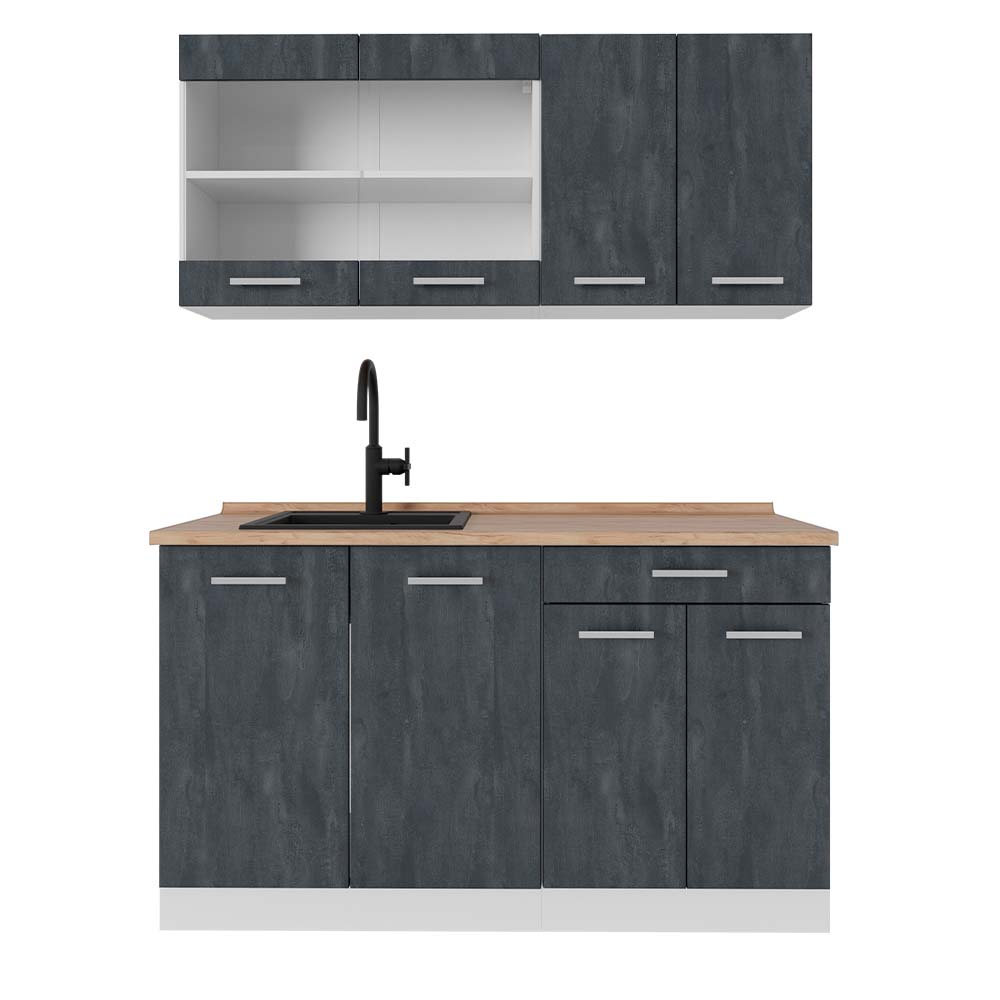 Vicco Pojedyncza kuchnia R-Line, Czarny beton/biały, 140 cm BP Dąb