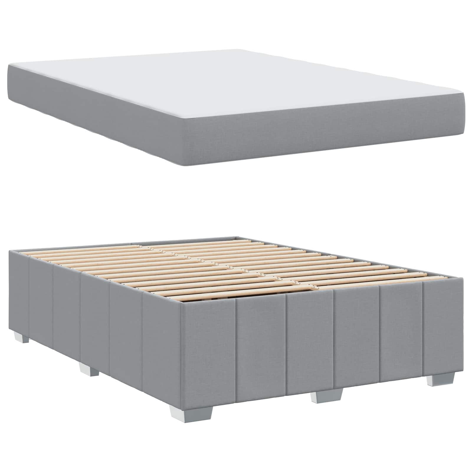Cadre de lit avec matelas en tissu gris clair pour la chambre, 160 × 200 cm - 5