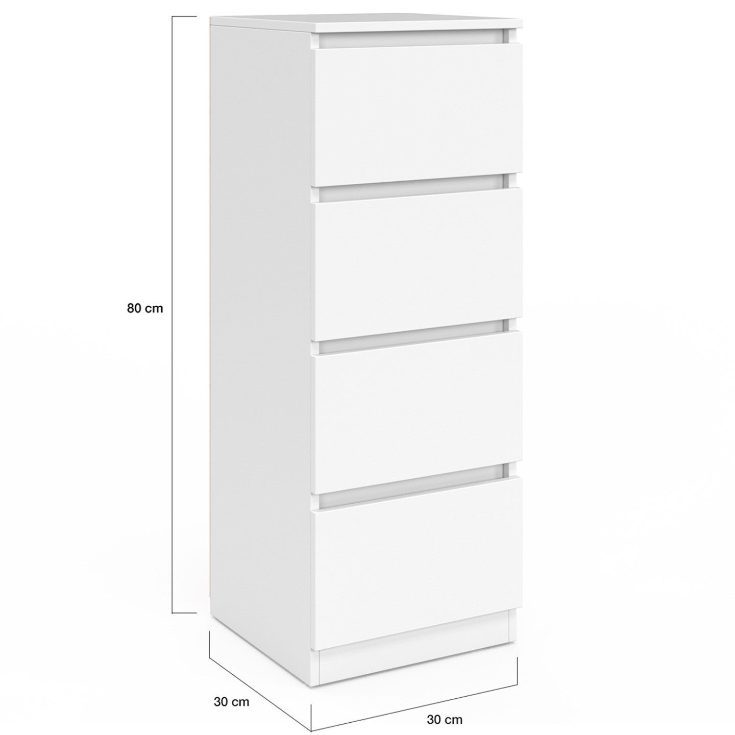 Meuble d'appoint 4 tiroirs TOMI 30x30x80 cm chiffonnier pour entrée salle de bain bois blanc - 5