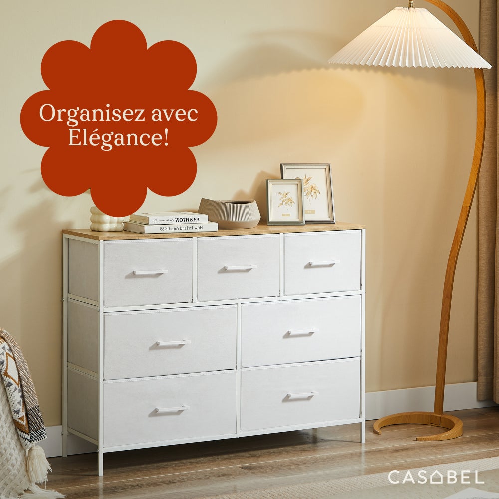CASABEL Commode 7 tiroirs chambre, salon, métal blanc - 9