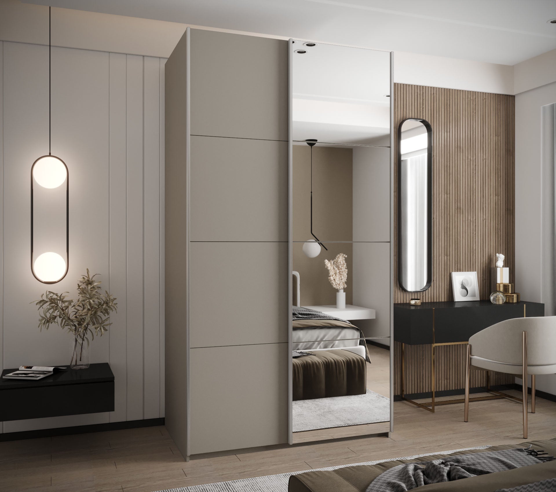 Szafa przesuwna wysoka Lux 3 130 x 64 x 245,5 cm kaszmir + kaszmir + u. srebrny - Abiks Meble - 2