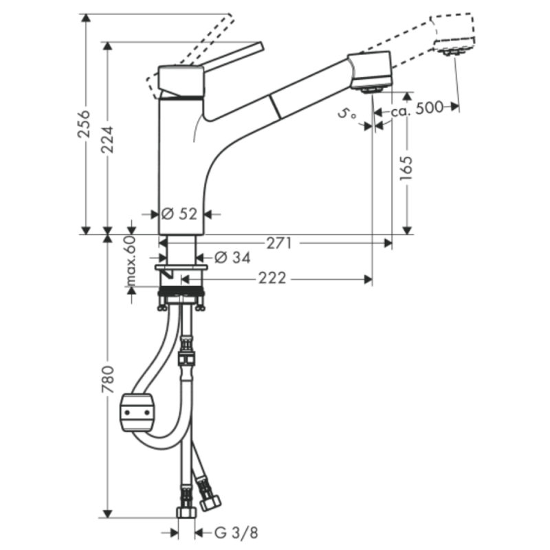 Rubinetto da cucina con doccetta cromata HANSGROHE Talis M52 170 a 2 getti - 4