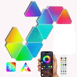 Pannelli LED RGB con Telecomando, Applique da Parete Interno Luci Esagoni LED Gaming Controllo Touch, Geometria Fai-da-te Lampada Gaming LED Muro Accessori Gaming per Camera da Letto, 10 Pannelli
