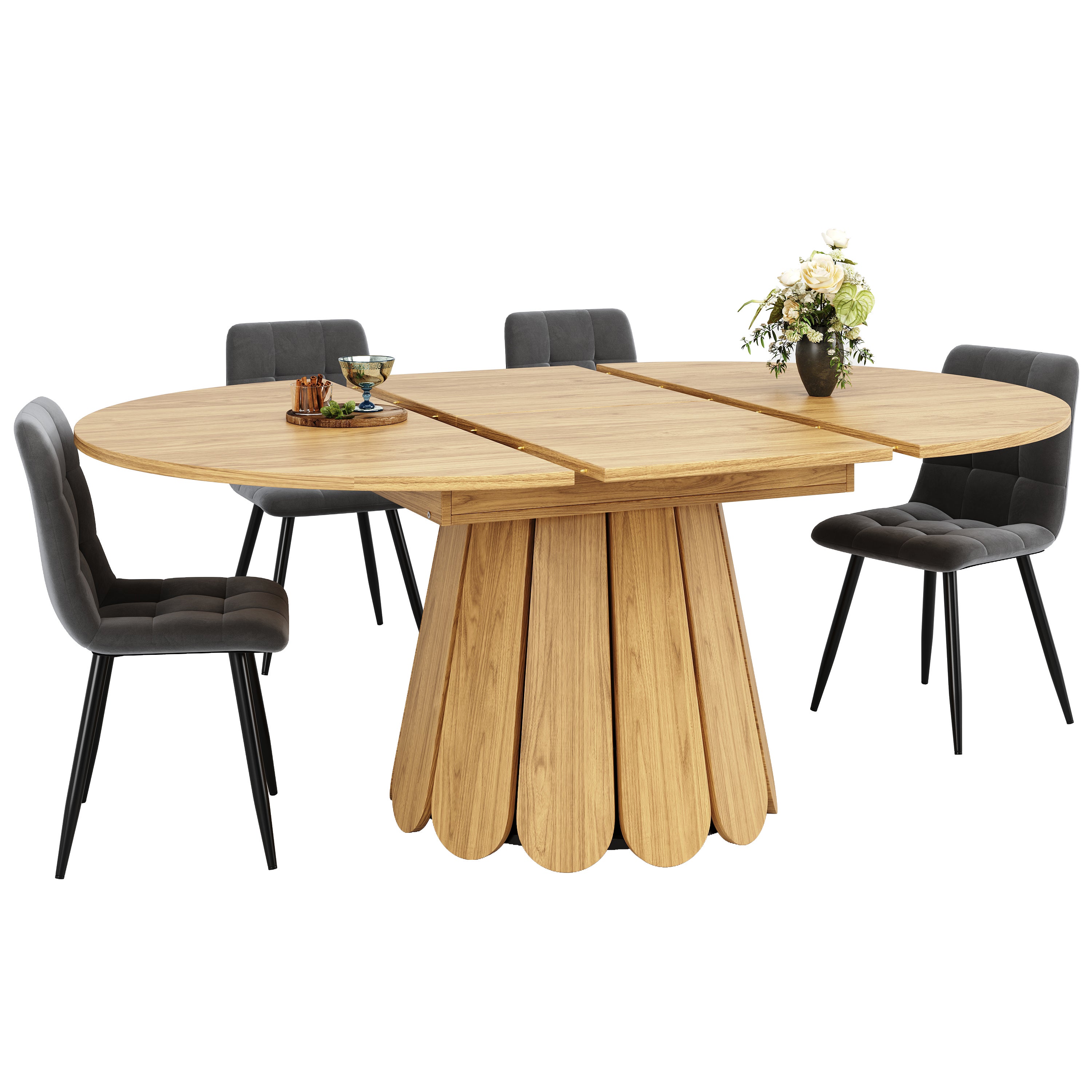 Table à manger ronde extensible en ovale - 118(158) x 118 x 76.8 cm - MDF - Couleur bois - 6
