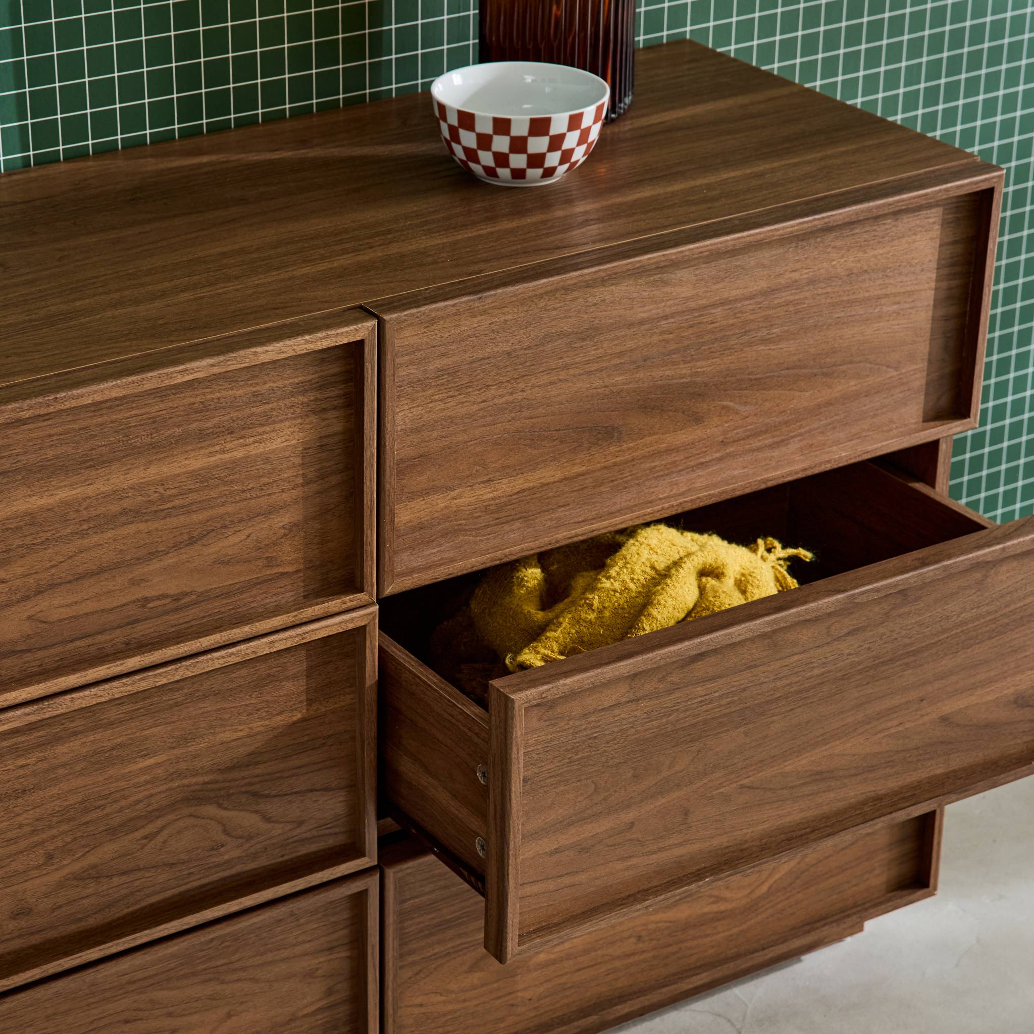 Commode de rangement effet bois 6 tiroirs noyer L 120 x P 43 x H 75cm - Kuba KUBA - 5