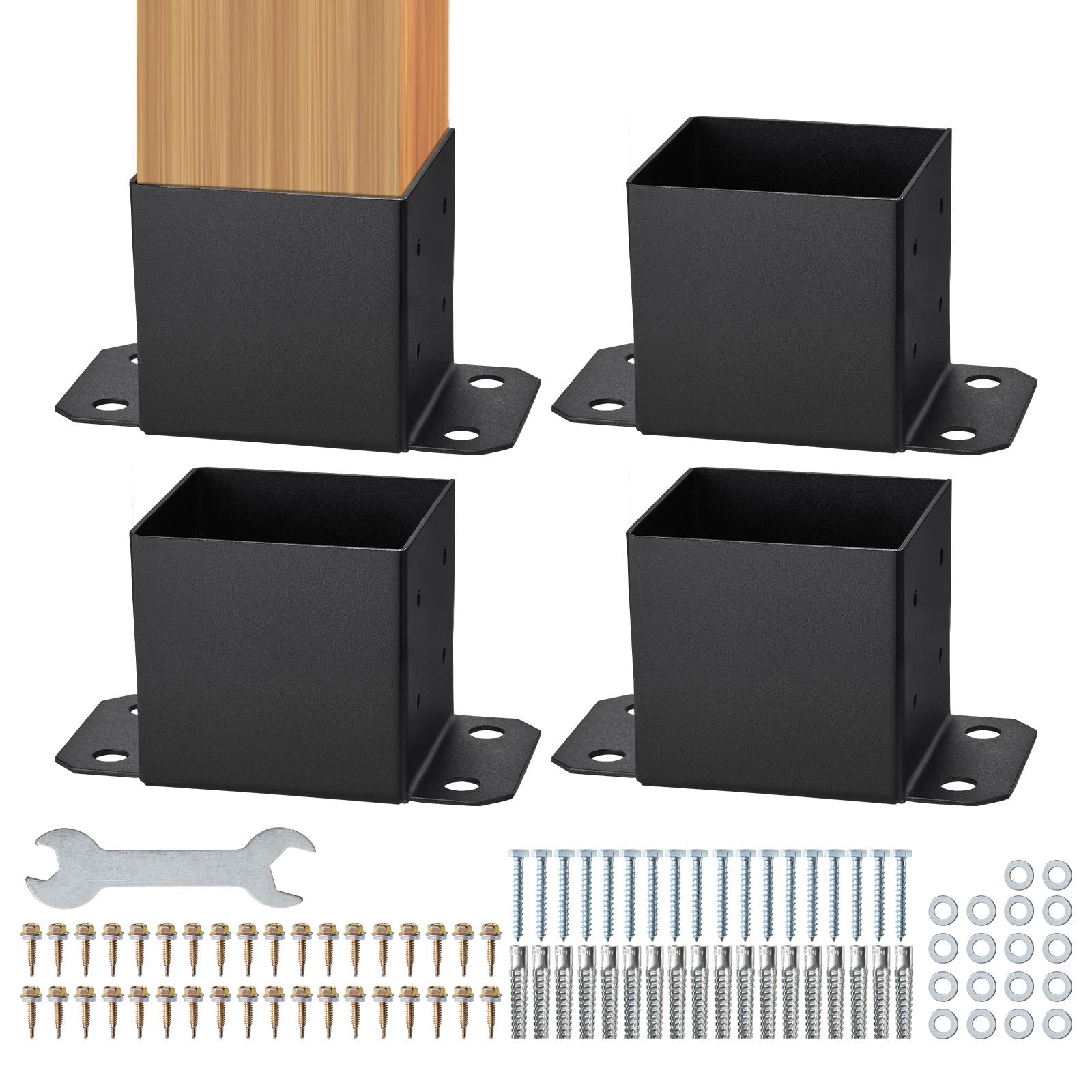 4 Baste Per Pali In Vinile PVC Bianco 10x10 Cm, Copertura A Scatto Per Recinzione E Portico, Antiumidità E UV