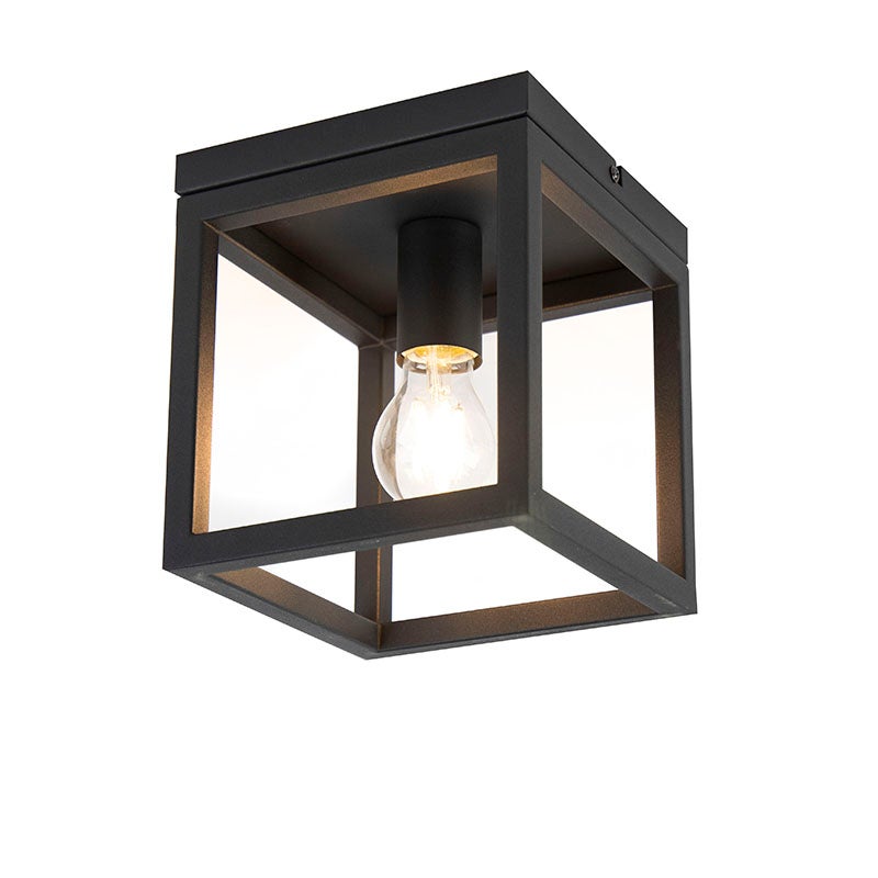 Qazqa przemysłowy plafon - Cage - czarny, kwadratowy, max. 60w, kompatybilny z żarówką LED, e27, 18cm oświetlenie wewnętrzne