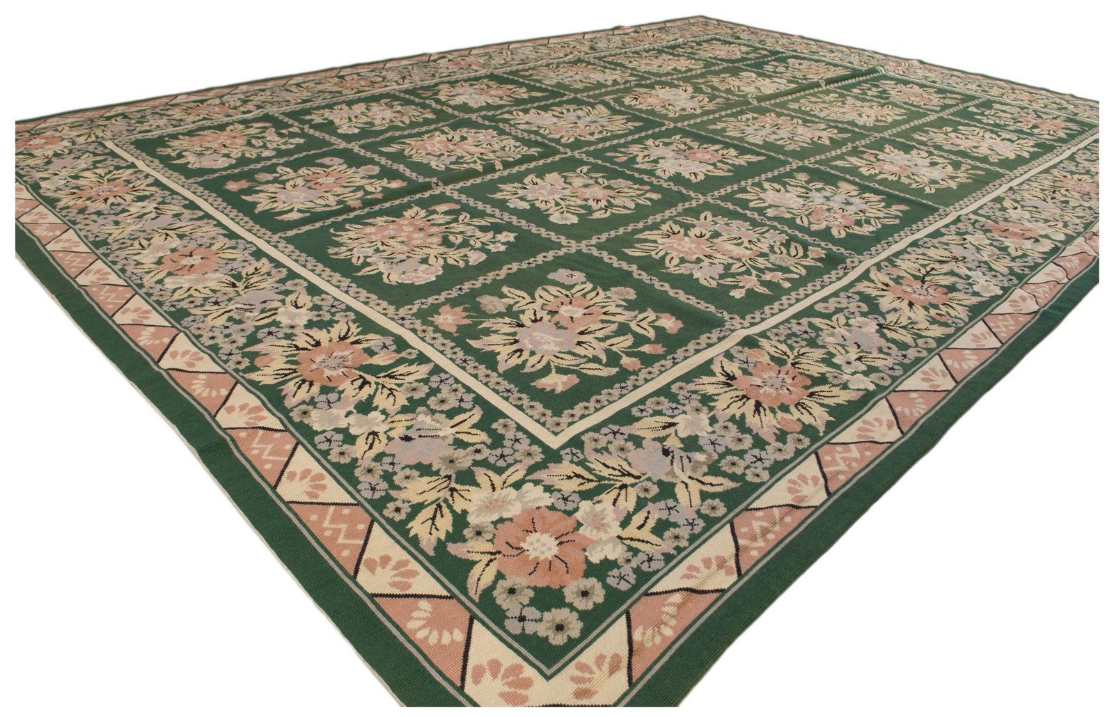 Half stitch aubusson arrazo archaic green color 340x245 cm