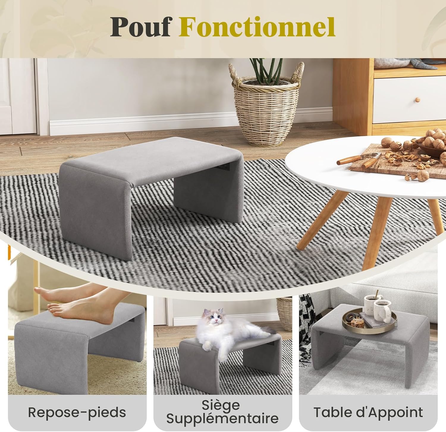 Poltrona con Pouf, Poltrona Relax con Poggiapiedi, Set di Poltrona e Pouf Rivestiti in Velluto, con Schienale Curvo Aperto, Poltrona da Lettur - 6