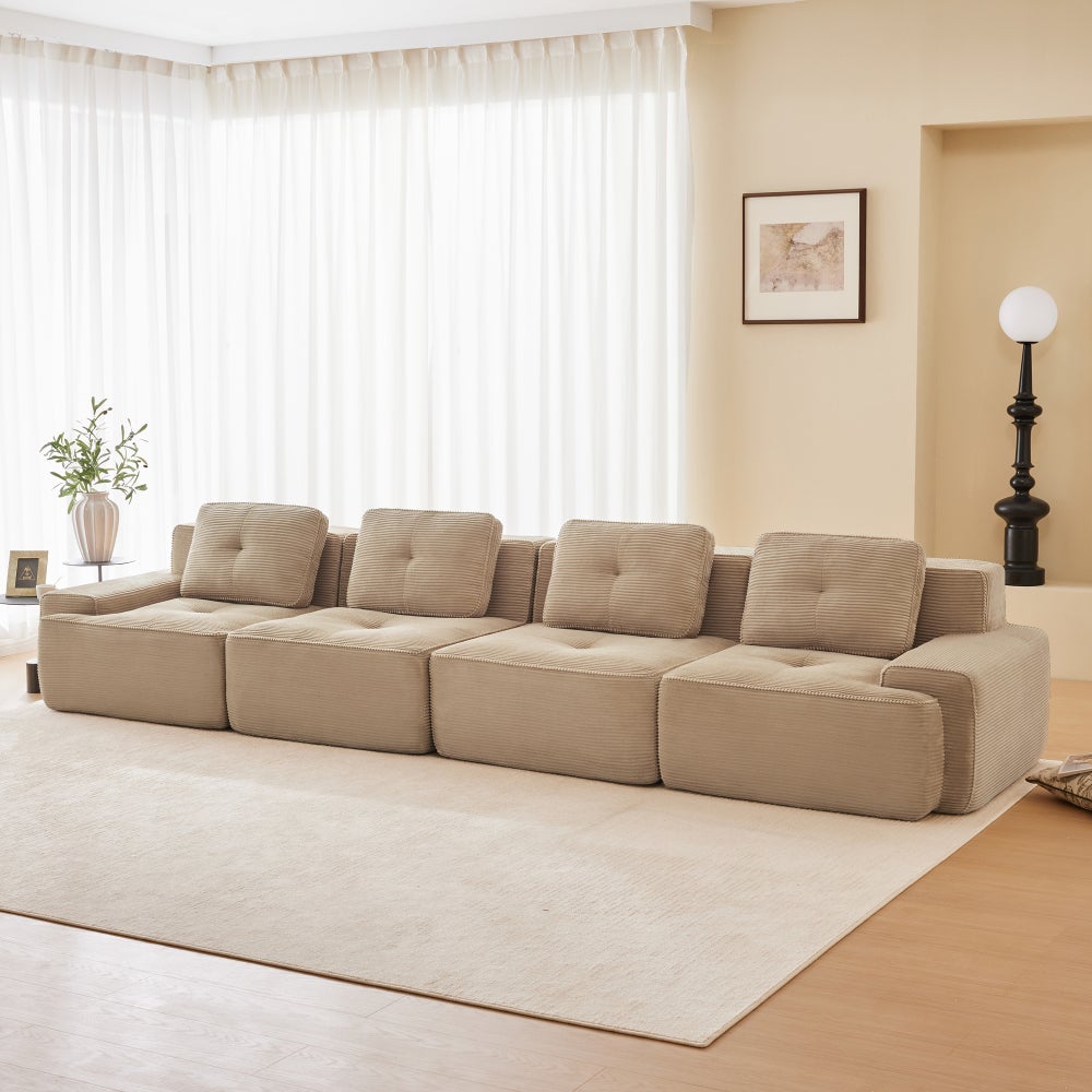Sofa 4-osobowa modułowa, sztruks, głębokie siedzisko, beżowa