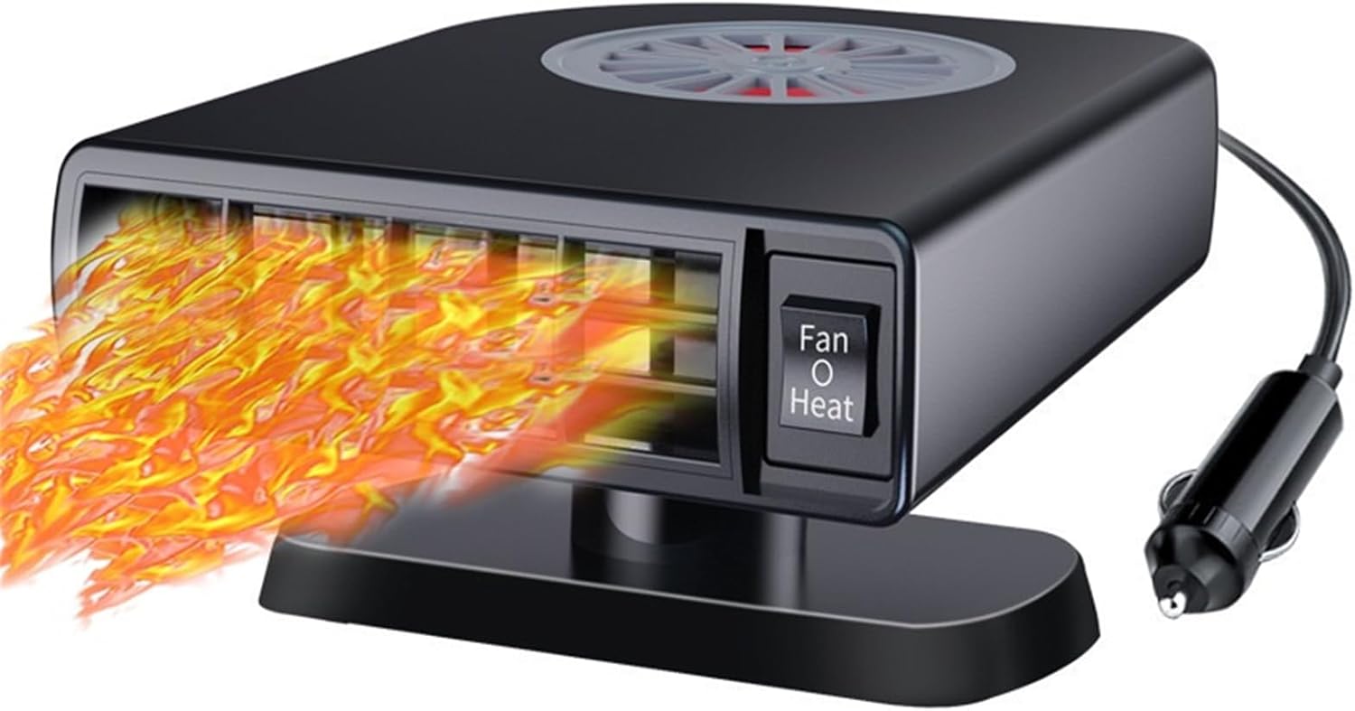 Riscaldatore Auto 12V 180W Portatile - Funziona Anche Da Ventola, Sbrina Il Parabrezza, Base Girevole 360°