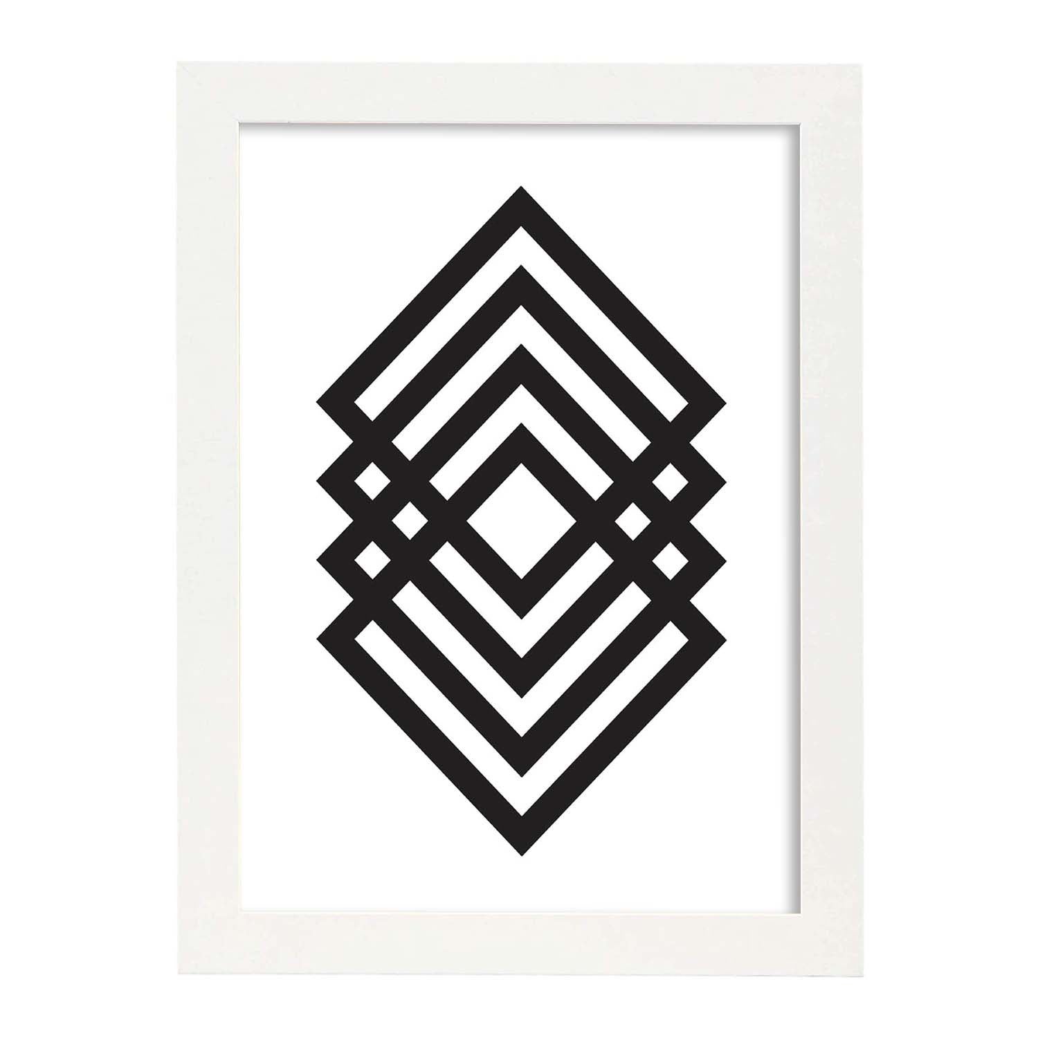 Poster con dibujo nordico de lineas. lamina cubos, ilustrada con con lineas y formas marco negro - a3