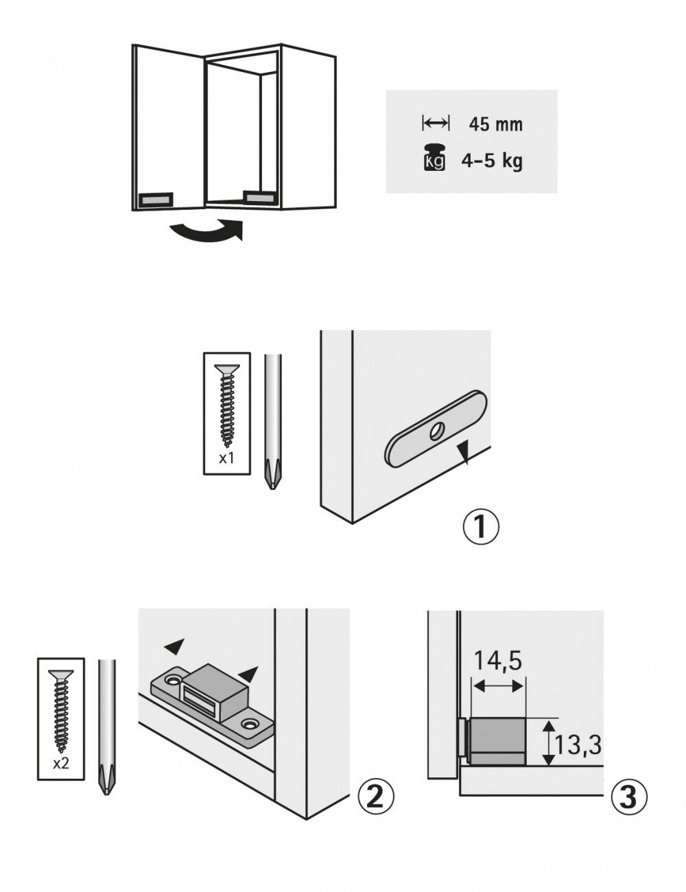 Lot de 4 loqueteaux magnétiques plastique HETTICH, L.14.5 x l.45.3 mm - 2