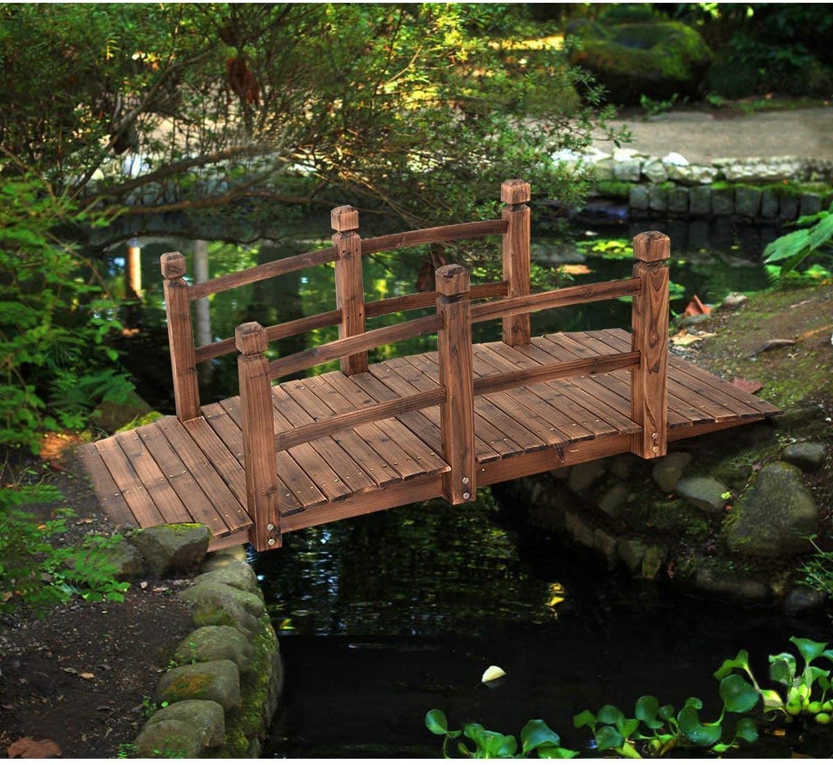 Pont de Jardin en Bois 150 x 67 x 55CM Pont d'Etang Pont Chargé Environ 100KG - 5