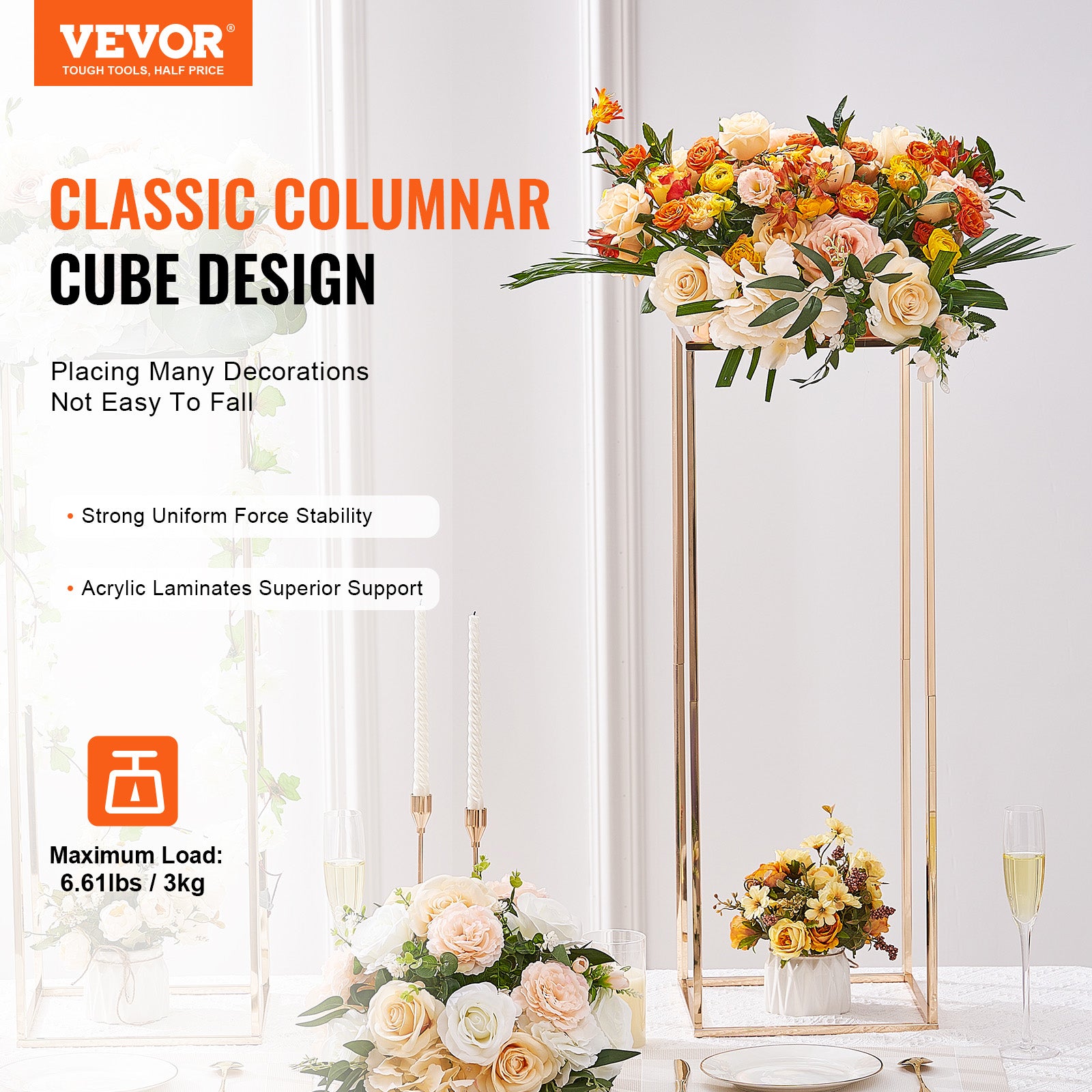 10PCS Support de Fleurs de Mariage VEVOR 80 cm Porte-fleurs Métal Doré Centre de Table Mariage Vase Géométrique Stratifié Acrylique Présentoir Floral - 2