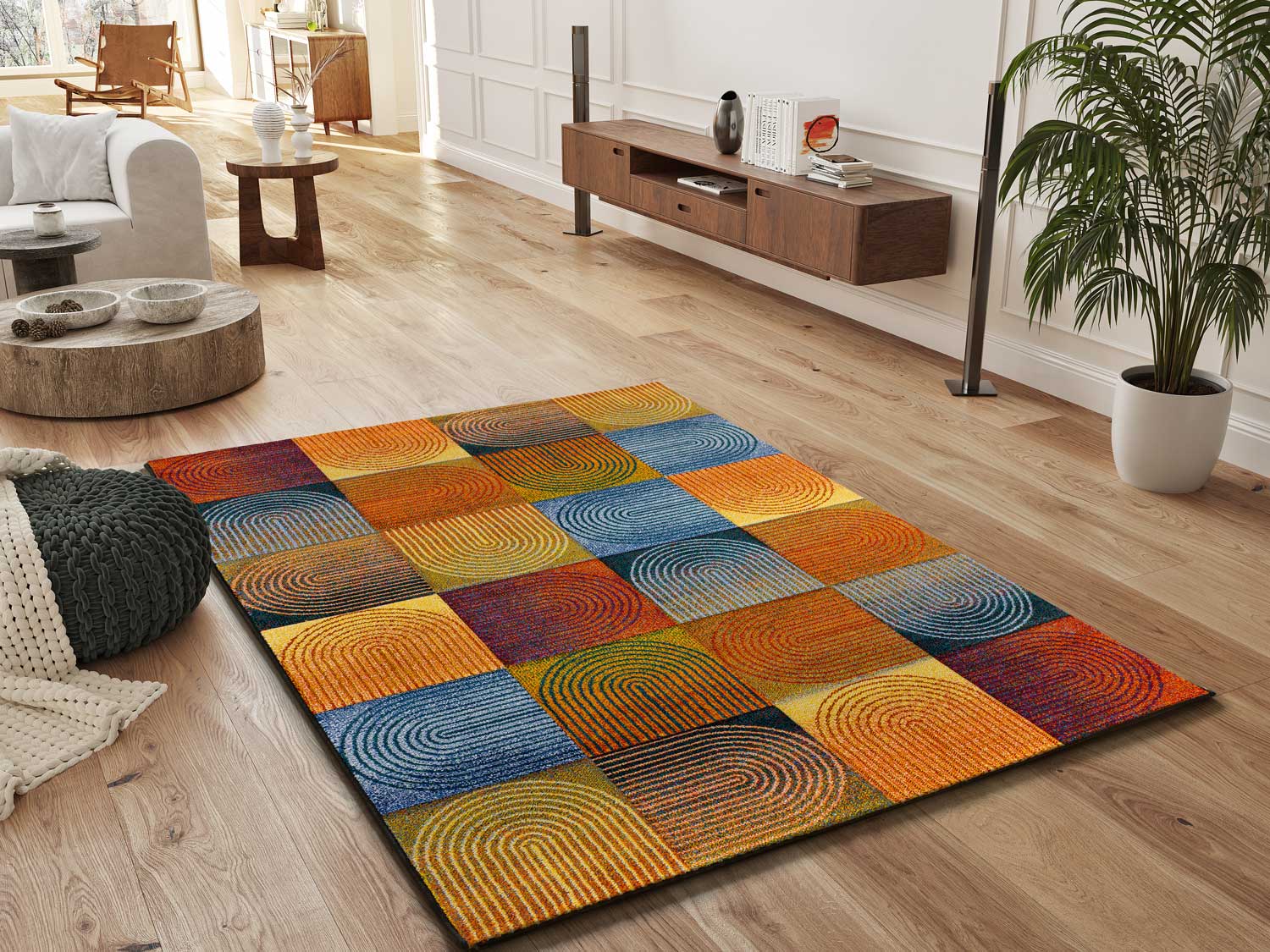 Alfombra interior multicolor rectangular 140 x 200 cm sybil geométrico - atticgo