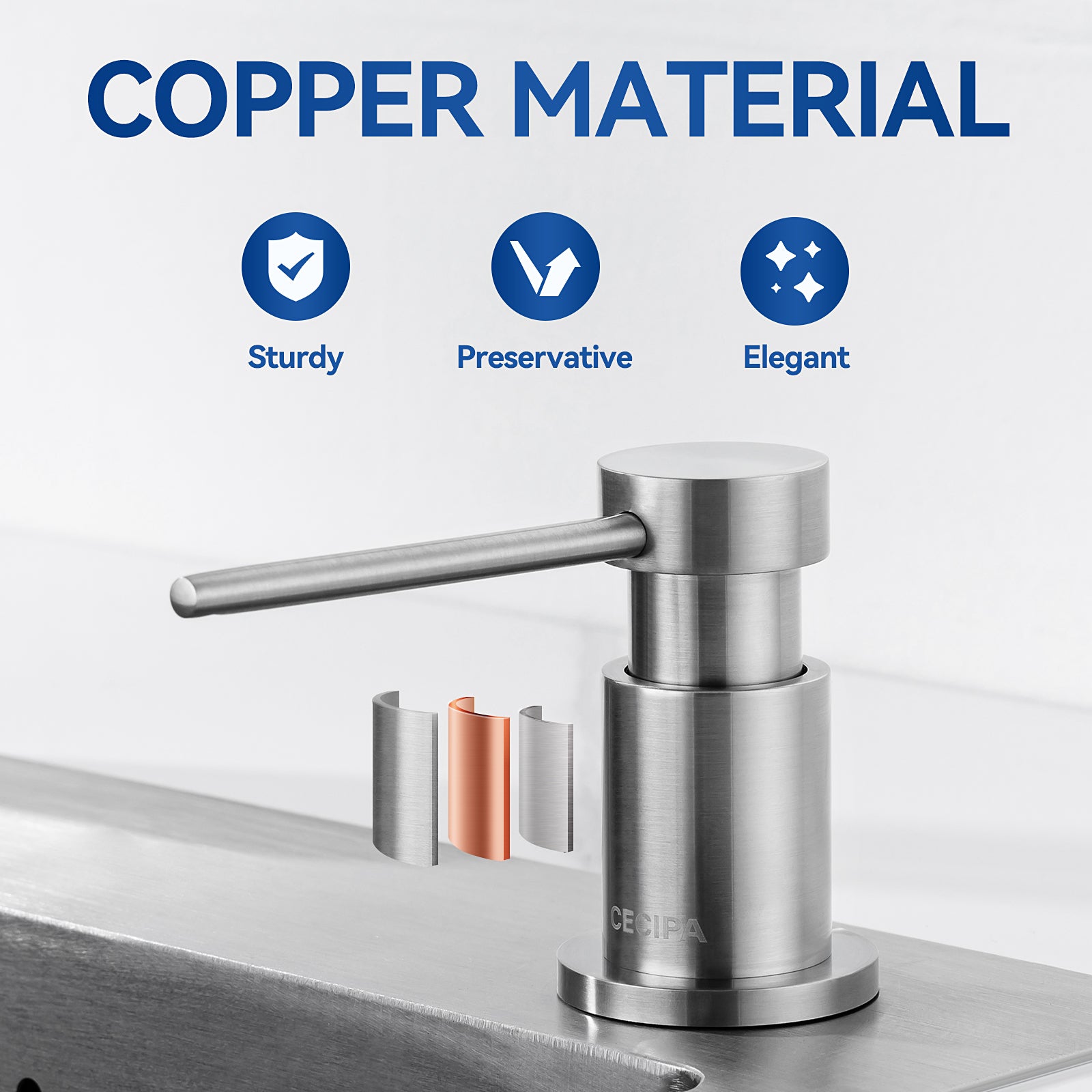 Cecipa max Distributeur de Savon de Cuisine Brossée Distributeur de Savon avec Récipient de 300ML + Tuyau d'extension en Silicone de 1,25M,EU Modèle - 5