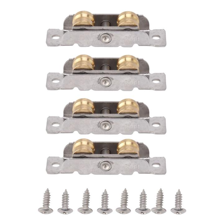 Conjunto de 4 roldanas de aço inoxidável para porta de correr com rolamentos. - 3