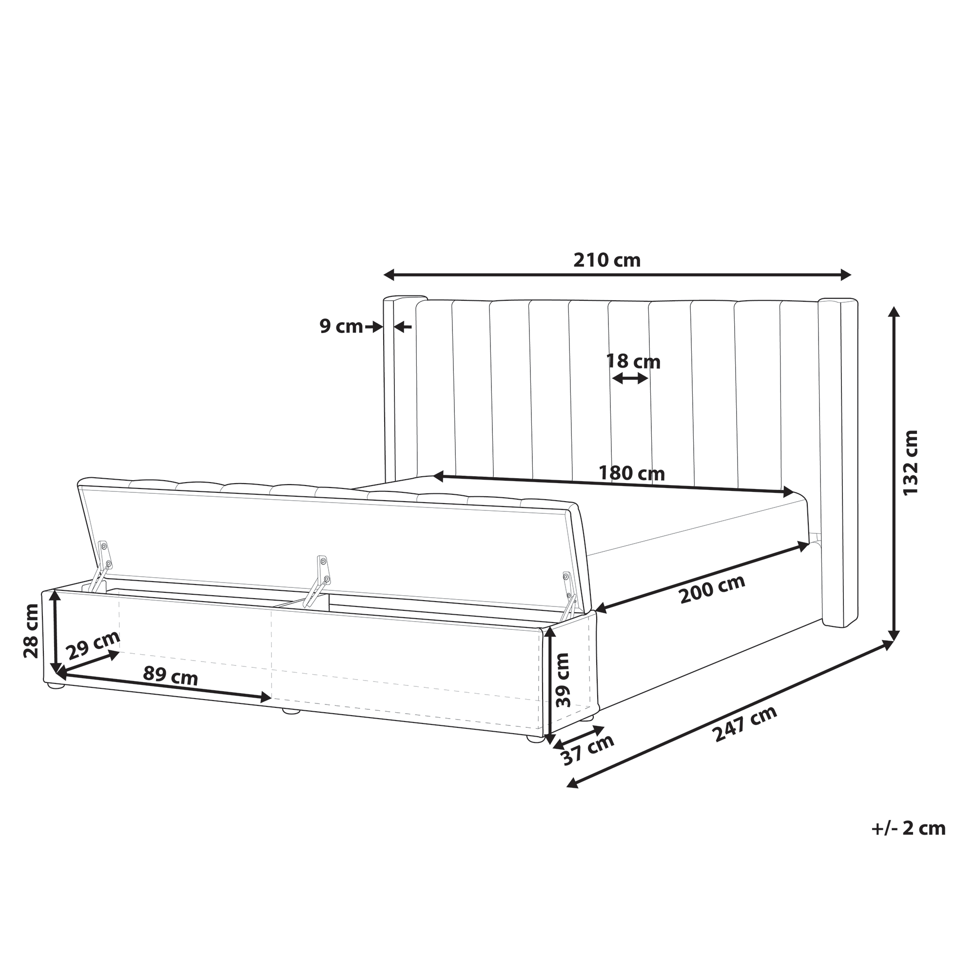 Letto con panca contenitore Velluto NOYERS 180 x 200 cm Rosa pastello - 3