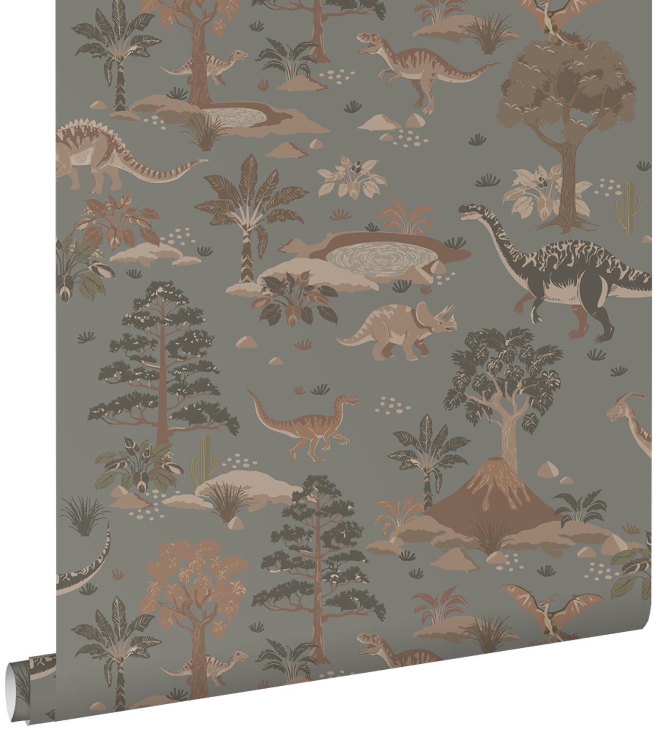 Tapeta dinozaury szaro-niebieskimIbrązowym - 50 x 900 cm - ESTAHOME