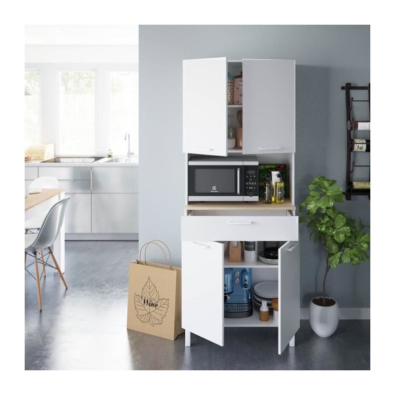 Meuble de cuisine KIRA - Décor blanc artik et chene canadien - 4 Portes + 1 Tiroir - L186 x H72 x P40 cm - 6