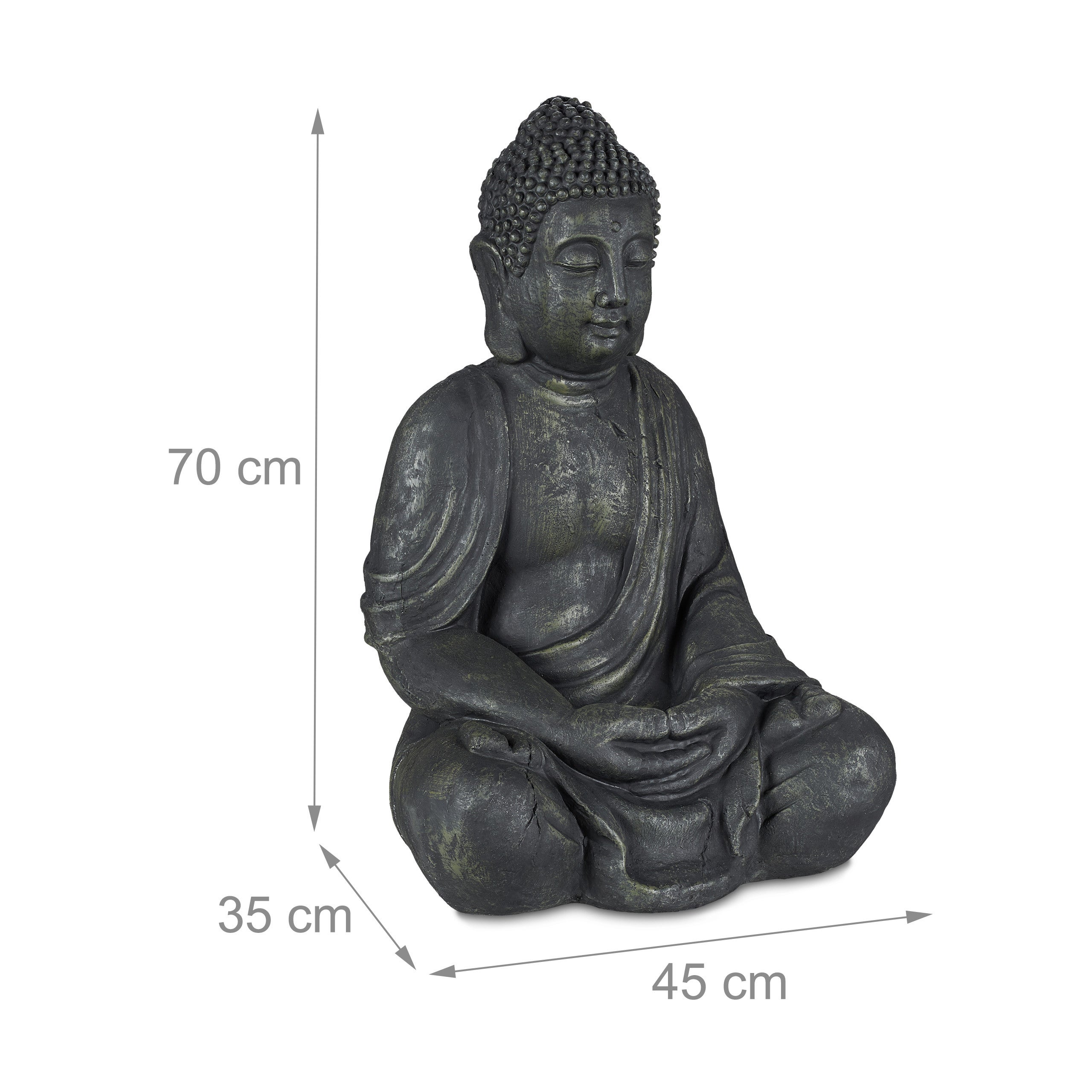 Statue de Bouddha assise 70cm, figurine de jardin XL, vintage, résistant aux intempéries & au gel, anthracite, Relaxdays - 4