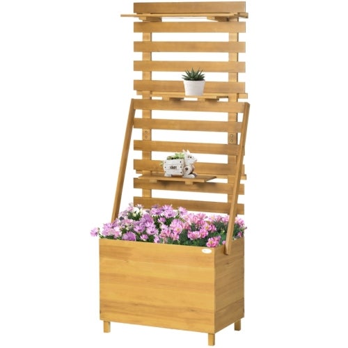 Jardinière surélevée avec treillis et 3 étagères, jardinière avec bac à fleurs pour plantes grimpantes en bois, marron 63x39x160cm - 2