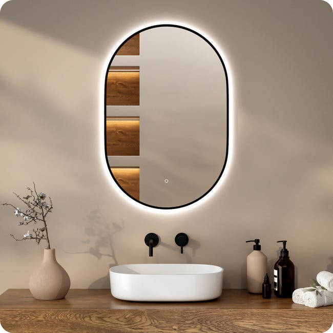 Tanmicoshomy Miroir de salle de bain ovale blanc avec étagère Tanmicoshomy Miroir de salle de bain ovale blanc avec étagère