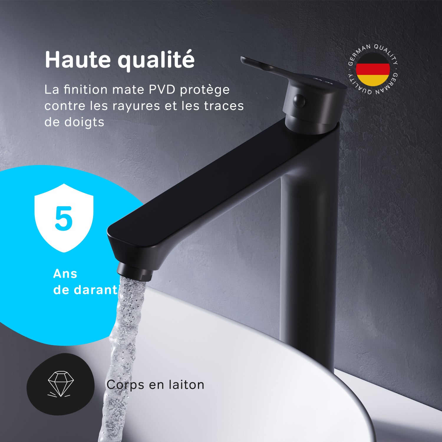Mitigeur de Lavabo, Robinet de Lavabo avec bonde clic clac, Robinet de lave-mains, Noir, taille L, FTA92222 AM.PM - 3