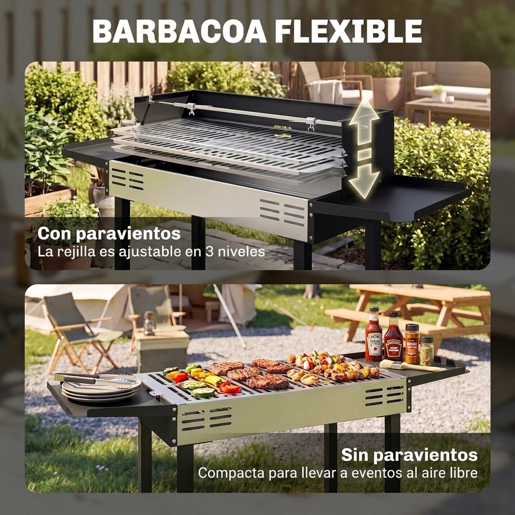 Barbecue a Carvão Outsunny Aço Inoxidável e Metal Preto e Prata 118x32x90 cm - 5