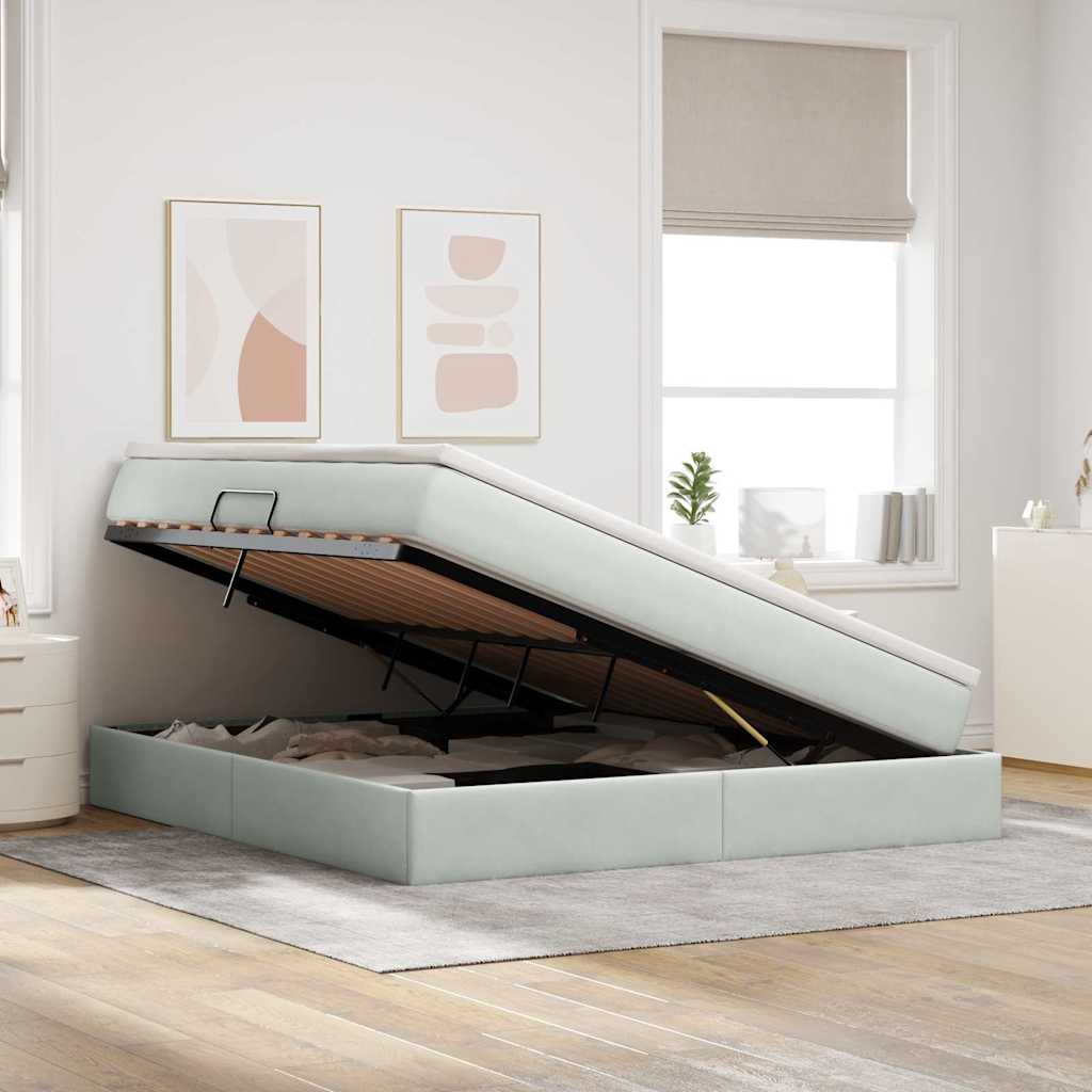 Lit avec rangement et matelas gris clair 180 x 200 cm en velours - 4