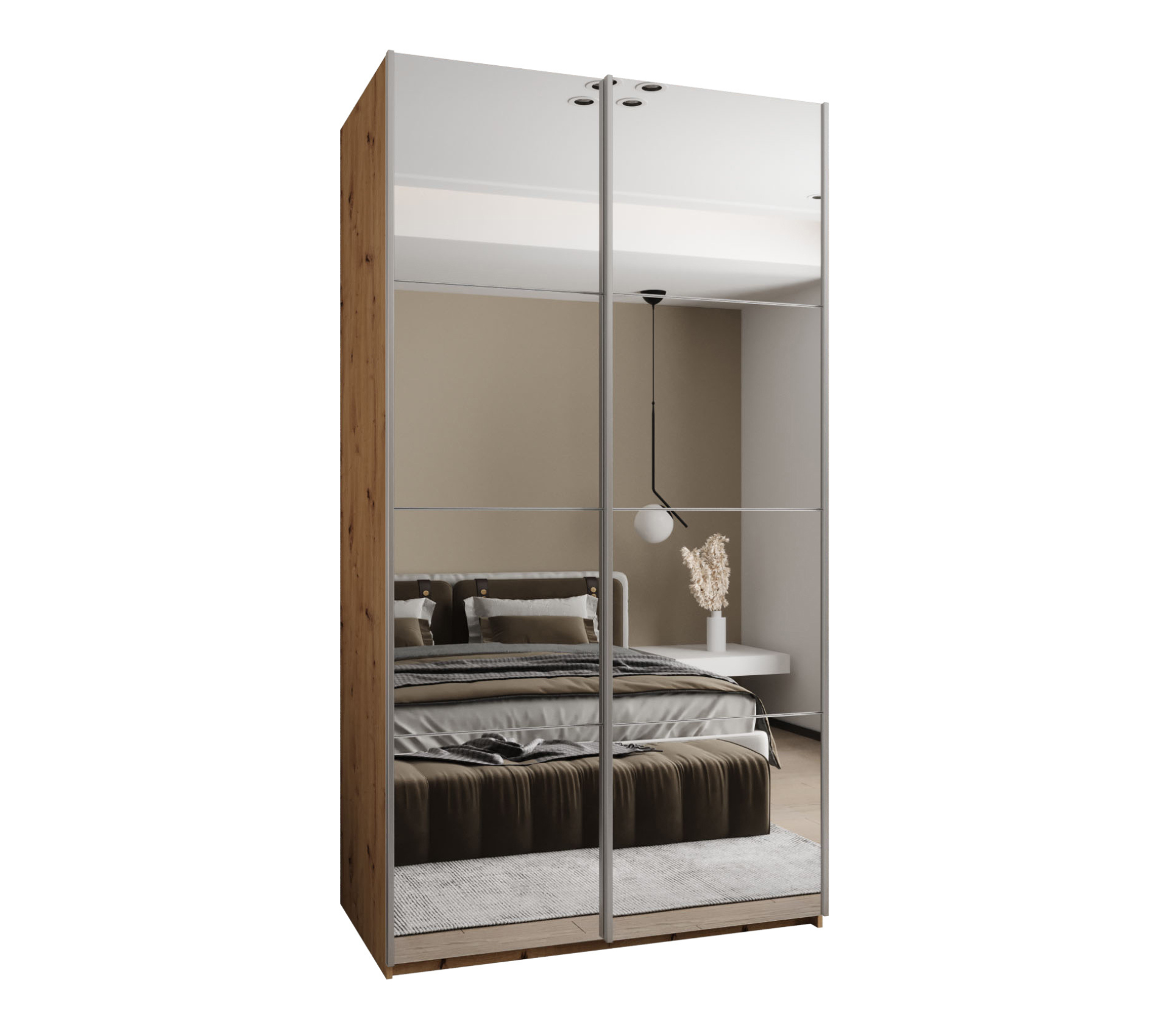 Szafa przesuwna wysoka Lux 2 130 x 64 x 245,5 cm artisan + biały + u. srebrny - Abiks Meble